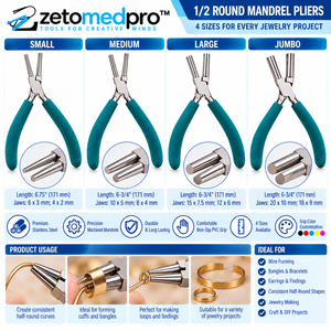1/2 Round Mandrel <b>Pliers</b> <b>Small</b> Medium Large Jumbo 6.75in Stainless Steel PVC Grip Silver Jewelry Tool ZETOMEDPRO - Product Image 3