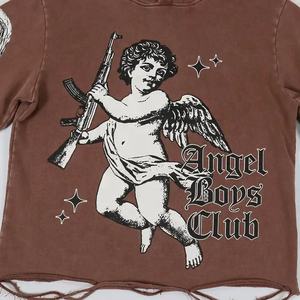 Y2K Streetwear Fashion Men Distressed Vintage Washed <b>Raw</b> Hem Cropped Hoodie French Terry 400 Gsm Oversize Unisex Hoodie Men - Product Image 3