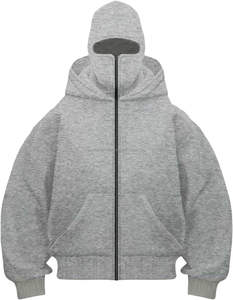 Sweat à capuche zippé pour homme, 100% coton, veste en polaire chaude avec masque brodé, streetwear décontracté, logo personnalisé OEM - Product Image 1