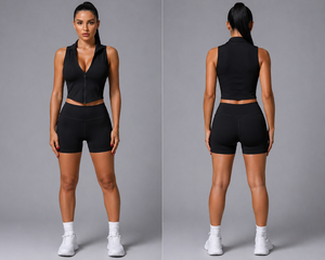 Conjunto Deportivo Personalizado para Mujer, Top sin Mangas con Cierre, Pantalones Cortos de Ciclismo, Ropa de Gimnasio y Fitness, Fabricante y Proveedor Mayorista OEM - Product Image 3