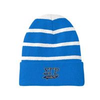 Bonnet rayé Sigma Gamma Rho avec bande unie bleu roi, bonnet d'hiver tricoté pour femme, motif lettres, chaud, décontracté, style universitaire