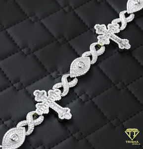Luxury Cross and <b>Infinity</b> Link <b>Bracelet</b> with Shaped Moissanite Diamonds Iced Out 925 Sterling Silver Religious Fashion Jewelry - Product Image 4