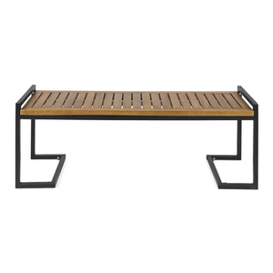 Patio Dining <b>Bench</b> Backless <b>Bench</b> With Teak Wooden Set and Metal <b>Legs</b> For Home Furniture Decoration - Product Image 1