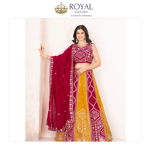 La mejor oferta en Lehenga Choli de diseño llamativo y calidad estándar, hecho de seda con lentejuelas y bordados con hilo. - Product Image 4