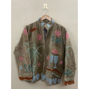 Veste en velours de coton Suzani brodée à la main, écologique, respirante, séchage rapide, automne/hiver, pour femme, style bohème, palmiers, vin - Product Image 3