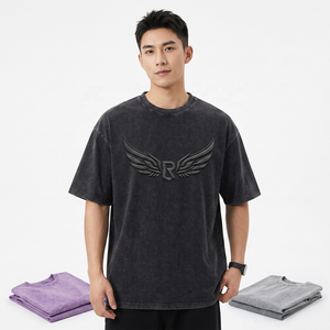 T-shirt surdimensionné pour homme 100% coton avec logo ailes en relief, manches courtes, col rond, streetwear décontracté, noir, violet, gris - Product Image 5
