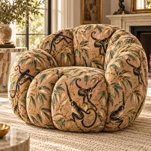 Tissu d'ameublement jacquard tissé motif singe et feuille de bambou beige à motif animal pour canapé, chaise et décoration intérieure - Product Image 3