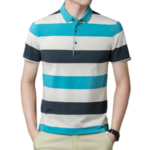 เสื้อโปโลแขนสั้นผู้ชายลายทางถักนิตติ้ง ทรงลำลอง สีชมพู ฟ้า ขาว ดีไซน์บล็อกสี - Product Image 5