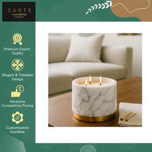 Nuevo Diseño Elegante y Lujoso Portavelas de Mármol Natural Hecho a Mano y Ecológico con Borde Dorado para Decoración Navideña - Product Image 3