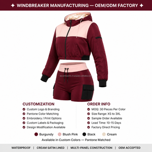 Custom Woven Label Ladies Two Piece Windbreaker Set Quick Dry Polyester Fabric <b>Zip</b> Pocket Chest Design Custom Sportswear New - Product Image 3