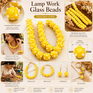 Handmade Yellow Lampwork Glass Beads 12mm Round <b>Spacer</b> Beads with White Raised Dots, Glossy Artisan Glass Beads for DIY Jewelry - Product Image 5
