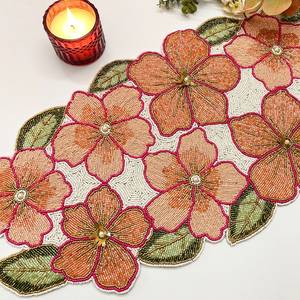 Handmade Embroidered Fabric Table <b>Runner</b> Rectangle <b>Green</b> Leaf Design Luxury Eco-Friendly Lightweight Durable Decorative Mat - Product Image 3