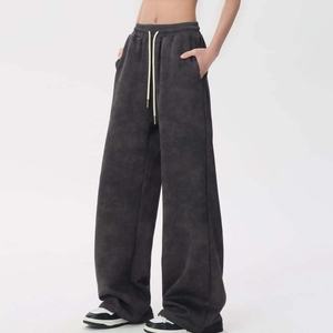 Pantalon de survêtement OEM en gros, respirant, anti-boulochage, haute qualité, coupe droite, taille mi-haute, devant plat, pour la gym et décontracté, délavage moyen - Product Image 5