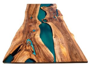 Table à manger rectangulaire en bois massif époxy avec bord naturel - Design moderne durable fait main pour atelier/hôpital - OEM/ODM disponible - Product Image 3