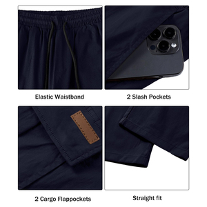 Pantalones Deportivos Cargo Azul Marino para Hombre, Cintura Elástica con Cordón, Múltiples Bolsillos, Ligeros, de Poliéster, Casuales, para Verano - Product Image 3