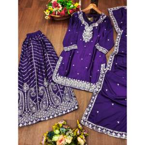 Traje Sharara de Chifón de Diseñador con Bordado de Lentejuelas - Product Image 1