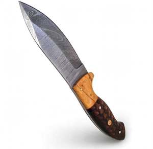 Handcrafted Damascus Steel Outdoor Utility <b>Tool</b> Two-Tone Olive <b>Wood</b> Textured - Product Image 3