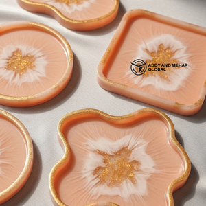 Plateau en marbre ambre orange avec détails dorés |   Plateau de décoration moderne et luxueux - Product Image 3