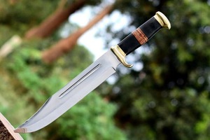 Couteau de chasse artisanal en acier inoxydable, manche en corne et laiton, pointe clip, lame droite, longueur totale 14 pouces, épaisseur de lame 0,5 mm - Product Image 1