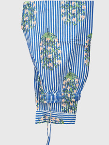 Conjunto de Pijama Floral a Rayas Azules para Mujer, Camiseta de Manga Larga, Pantalones Largos, Ropa de Dormir de Algodón y Lino - Product Image 2