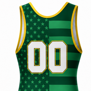 <b>Men</b> Green Yellow Sublimated <b>Wrestling</b> <b>Singlet</b> Polyester Athletic Sports Uniform Sleeveless Competition Training Match Wear - Product Image 5