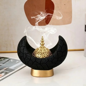 <b>Ceramic</b> Incense Burner With Gold Lid And Base Aromatic <b>Diffuser</b> For All-Season Use 12.5cm Width - Product Image 3