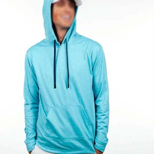 Men's Light Blue Hooded <b>Sweatshirt</b> Regular Fit Pattern Pocket Design Casual Summer Wear Knitted Quick Dry Polyester - Product Image 4