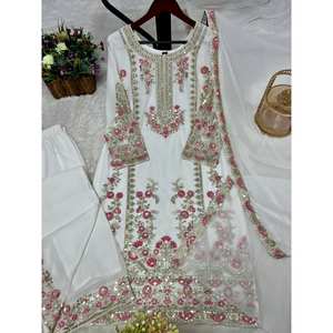 Vestidos de Fiesta de Diseñador, Top, Parte Inferior y Dupatta con Bordado de Hilo - Product Image 2