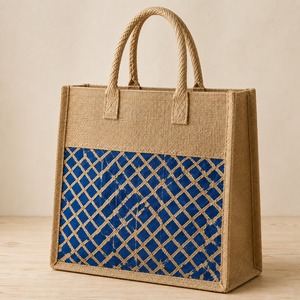 Striped Jute Luxury Casual Tote <b>Bag</b> with Cotton Lining Unisex for Daily <b>Travel</b> Office Shopping - Product Image 1
