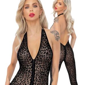 Mono de mujer negro con estampado de leopardo, espalda descubierta, cuello en V, sin mangas, cintura alta, largo completo, sexy, ajustado, para discoteca - Product Image 2