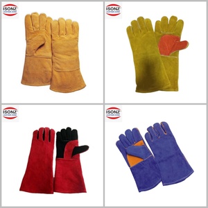 Guantes de Soldadura de Cuero ISONZ Blancos con Puño Color Bronceado, Forrados de Algodón, Resistentes al Calor para Soldadura con Electrodo - Product Image 4