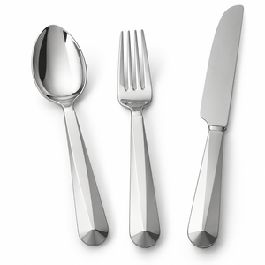 Ensemble de couverts en acier inoxydable de qualité supérieure, 3 pièces, ustensiles de table | Cuillère, fourchette et couteau polis, couverts contemporains pour la maison et les restaurants - Product Image 1