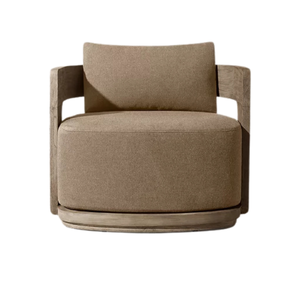 Sillón de Exterior de Lujo, Diseño de Teca Sólida con Brazos Curvos y Base Redondeada, Cojín Grueso, Asiento Premium para Villa, Resistente a la Intemperie - Product Image 1