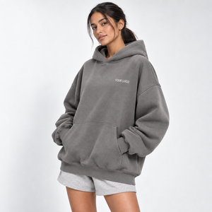 Oversized <b>Longline</b> Hooded Pullover Women's Fleece <b>Hoodie</b> Drop Shoulder Cotton Fleece OEM Custom Clothing Factory Factory Supply - Product Image 4