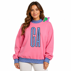 Sweat-shirt à col montant Georgia State avec lettrage et bordures à carreaux, sweat-shirt personnalisé à col montant GA, vêtement d'hiver - Product Image 1