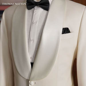 Luxury Men's 2-Piece Tailored Tuxedo - Silver Moonlight White | Premium <b>Wedding</b> Collection | Made in Vietnam - Product Image 2
