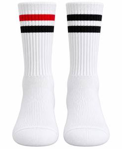 <b>White</b> Knitted High Crew <b>Socks</b> Striped Basketball <b>Sports</b> <b>Socks</b> with Red Black Bands Fully customize - Product Image 2