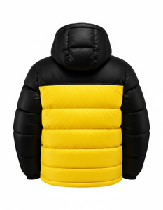 Veste matelassée à capuche bicolore pour homme, légère et chaude pour l'hiver, avec fermeture éclair, coupe-vent décontractée pour l'extérieur, noir et jaune - Product Image 4