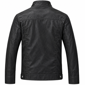 Veste en similicuir pour homme sur mesure OEM, col montant, coupe ajustée, style motard, automne-hiver, multi-poches - Product Image 3