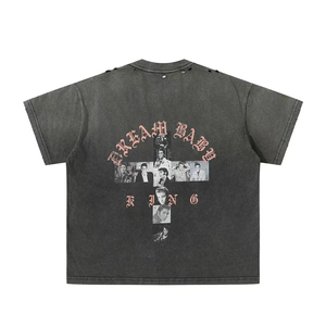 Camiseta de Hombre Personalizada con Impresión de Inyección de Tinta, Bordado 3D, Alta Calidad, Lavada, Estilo Vintage, 100% Algodón, Transpirable, Tallas Grandes, OEM - Product Image 2