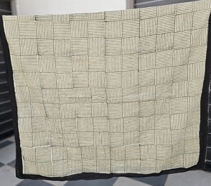 Paréo en coton imprimé à la main, motif géométrique rayé, beige et noir, pour la plage, style bohème artisanal, écharpe d'été faite à la main - Product Image 6