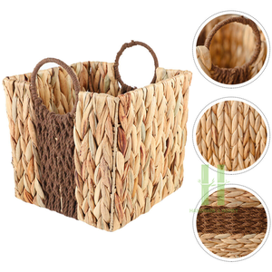 Rustic Seagrass Water Hyacinth Rectangle Handwoven <b>Storage</b> <b>Basket</b> Handle Bohemian Style Eco-Friendly Folding 10-20L <b>Large</b> - Product Image 6