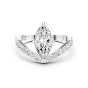 Bague intelligente en or massif 14 carats avec diamant de laboratoire taille marquise 1 carat, pierres latérales rondes, design élégant, certifiée IGI - Meilleure vente - Product Image 6