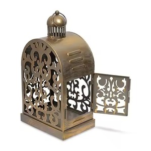 Lanterne moderne en laiton doré avec cadre métallique et boîte en verre transparent, porte-bougie, éclairage pour la maison, hôtel, décoration, lanterne de table pour mariage - Product Image 5