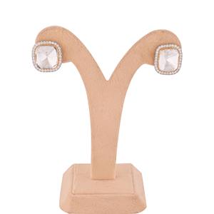 Boucles d'oreilles en diamant Polki CVD cultivé en laboratoire, serties d'or jaune 14 carats, certifiées GJEPC/IIGI, bijoux de luxe pour fiançailles, cadeau d'anniversaire - Product Image 1