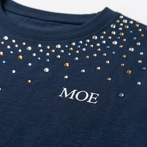 Women Clothing Crystals <b>Rhinestone</b> Crop <b>Top</b> women's shirt Custom Logo embellished Cotton Breathable Streetwear Oversized Fit - Product Image 4