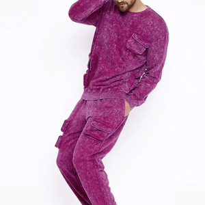 Ensemble de survêtement pour homme 100% coton, effet délavé, qualité supérieure, design personnalisé, col à capuche, saison hivernale, coupe ajustée - Product Image 4