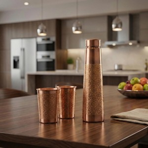 Bouteilles en cuivre gravées au design élégant, parfaites pour la maison, l'accueil des invités et le service, bouteille d'eau décorative d'Inde - Product Image 5