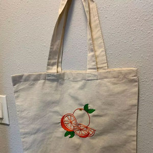 Bolsa de Mano de Lona de Algodón con Bordado de Fruta Naranja, Ecológica, Reutilizable, para Compras, para el Mercado, para Mujer - Product Image 1