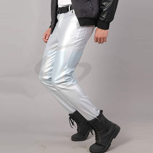 Pantalones de cuero de diseño personalizado con tacto suave para hombre, elegantes, de corte ajustado, transpirables, cómodos, de color sólido. - Product Image 3